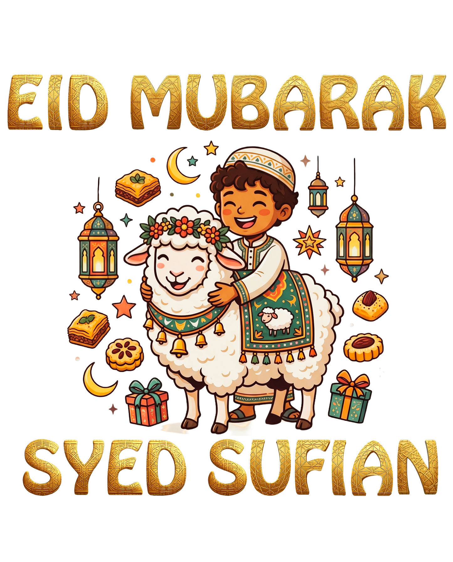 Premium Personalized Eid T-Shirt for Kids – Custom Name Printing - SP 012