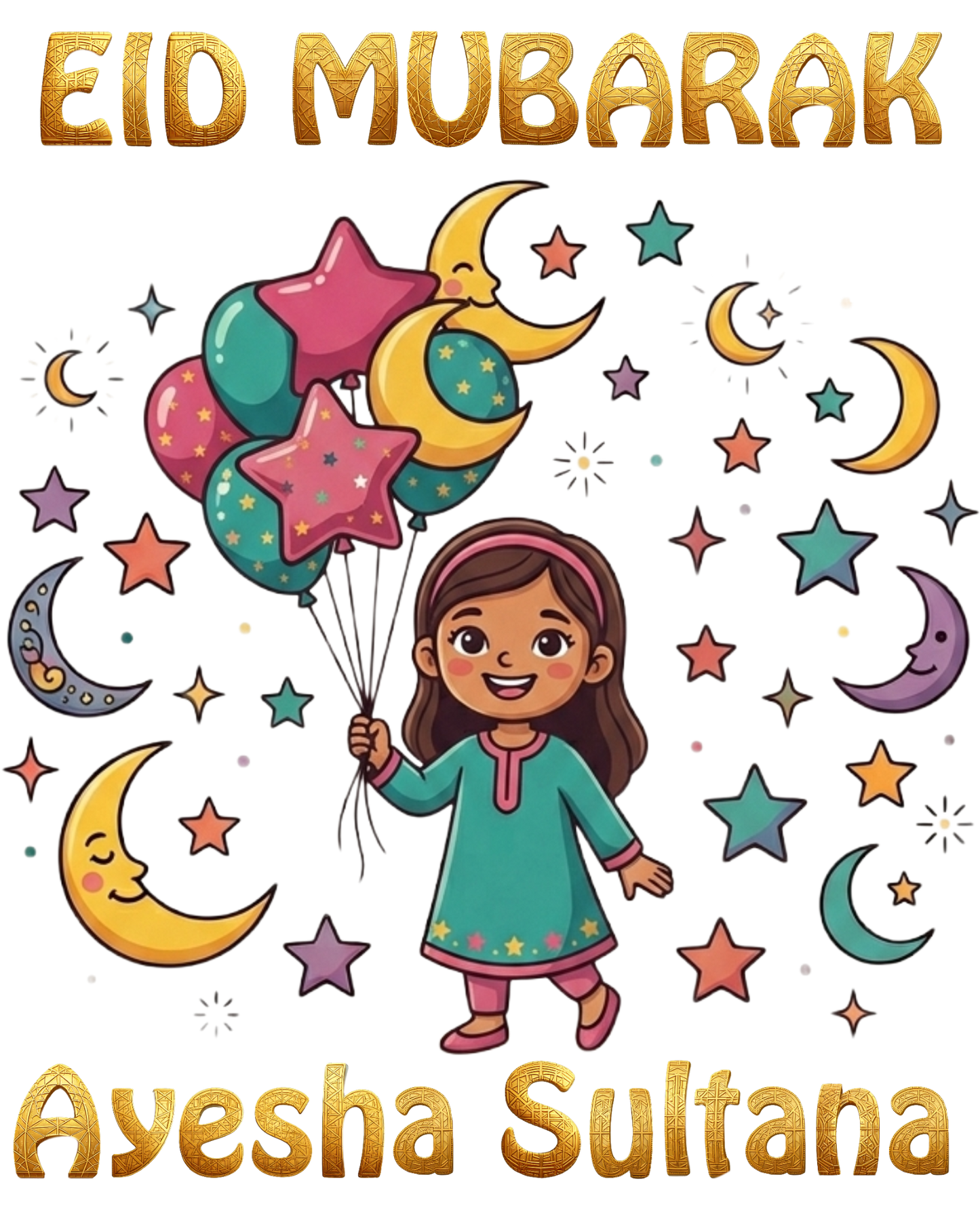 Premium Personalized Eid T-Shirt for Kids – Custom Name Printing - SP 013