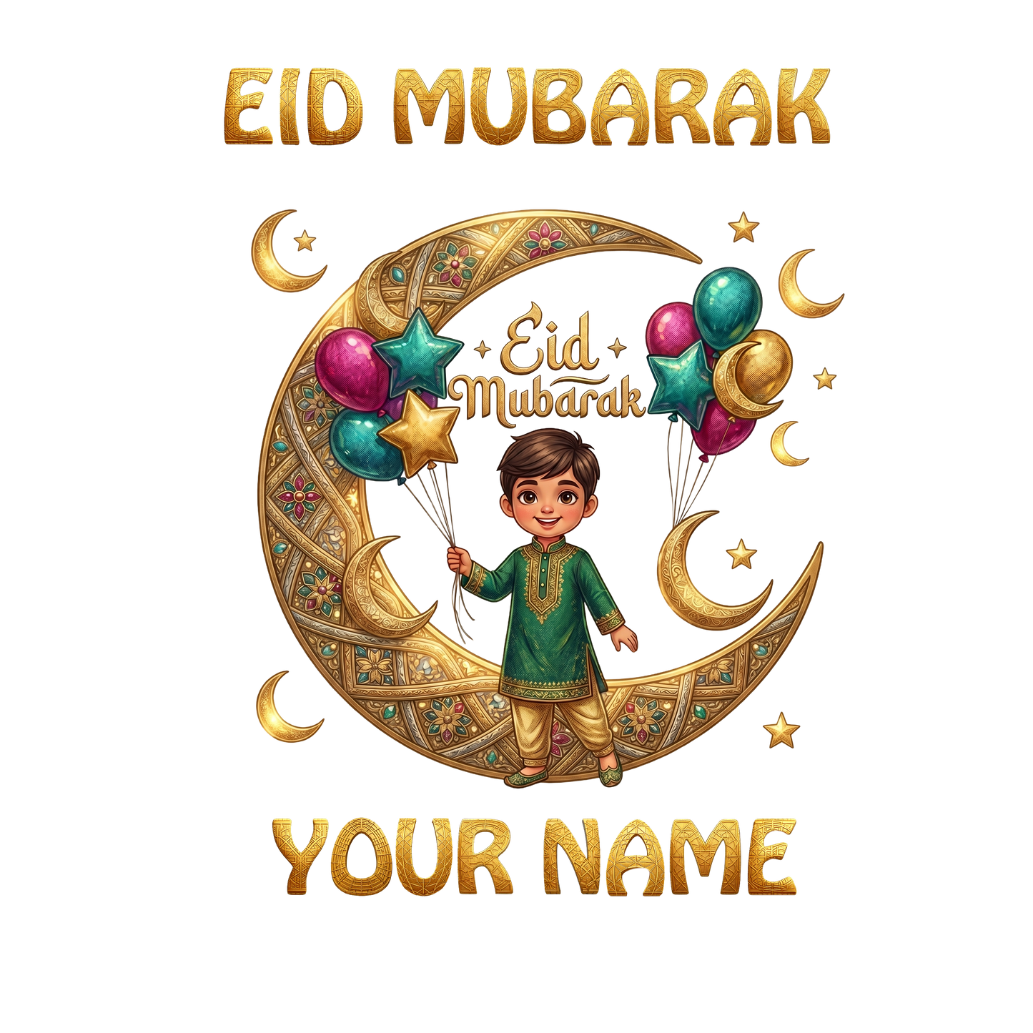 Premium Personalized Eid T-Shirt for Kids – Custom Name Printing - SP 009
