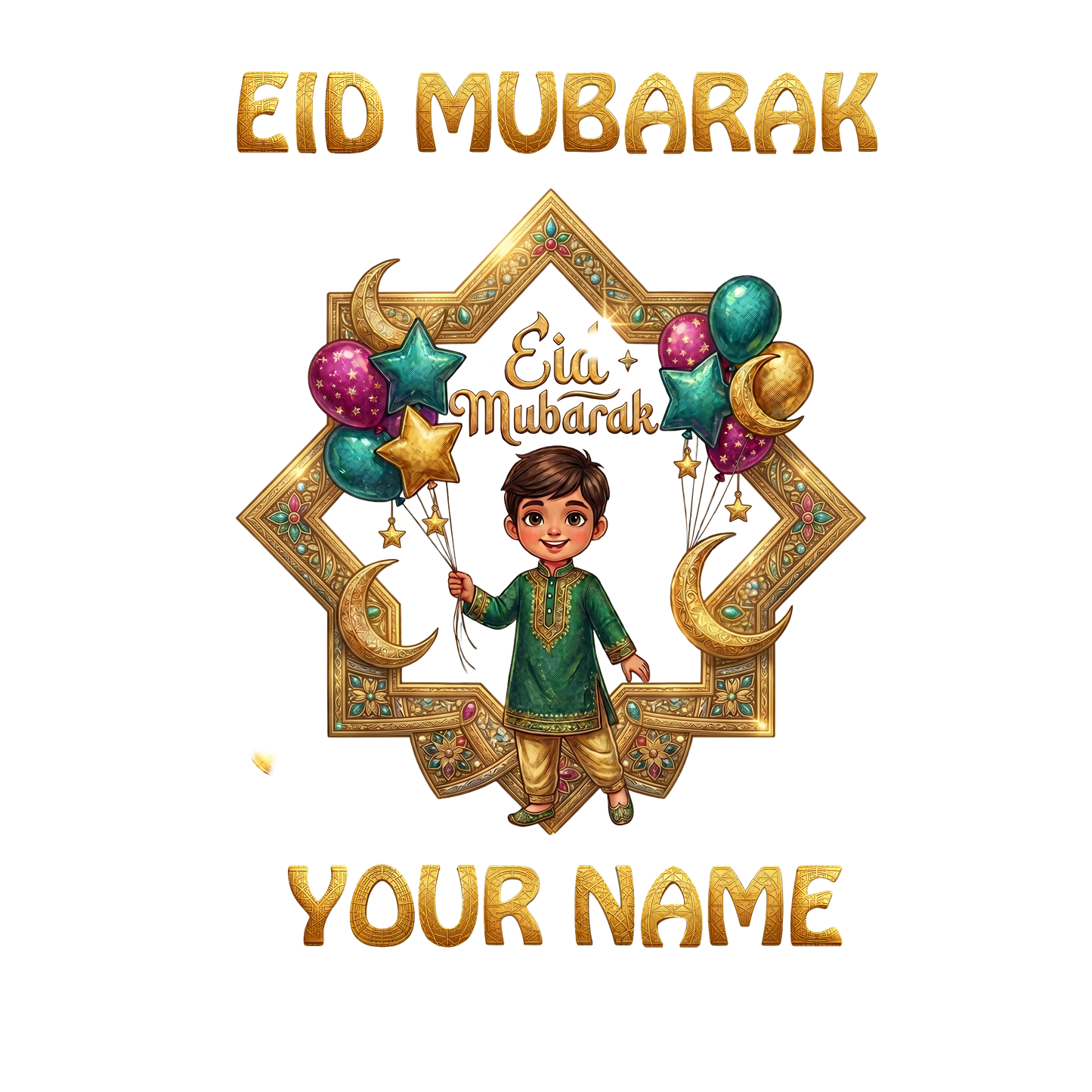 Premium Personalized Eid T-Shirt for Kids – Custom Name Printing - SP 012